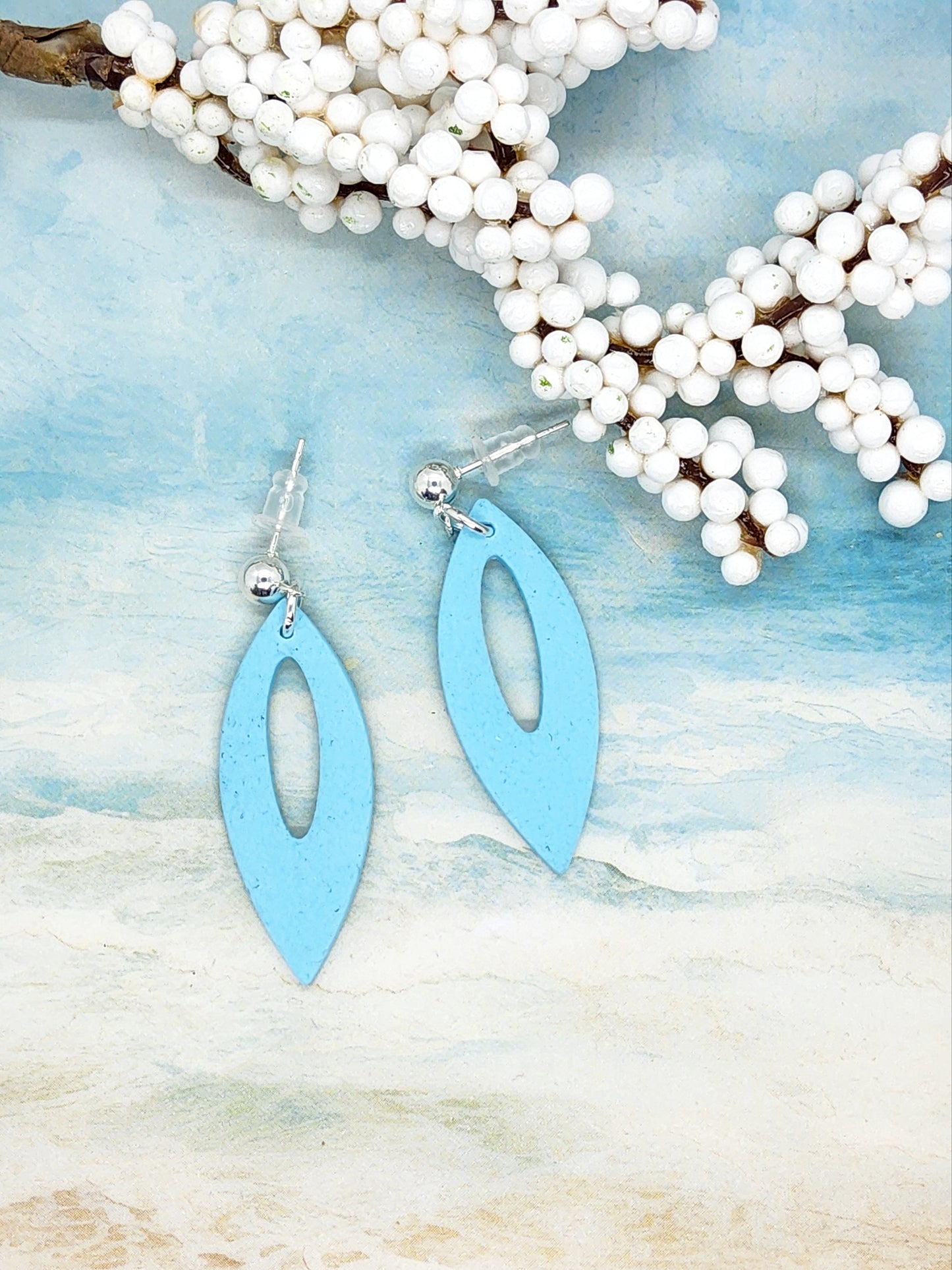 PALE BLUE TEXTURED SHIELD POLYMER CLAY EARRINGS