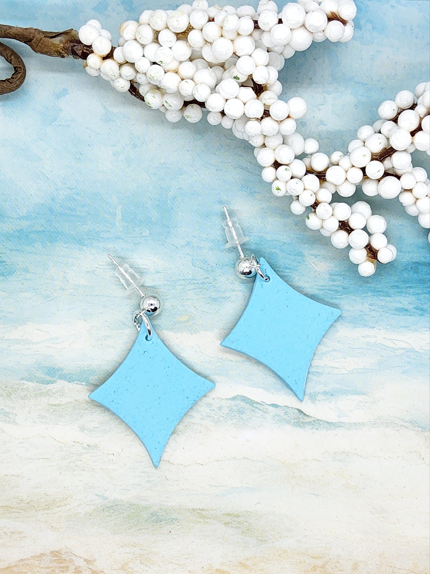 ICE BLUE TEXTURED POLYMER CLAY EARRINGS