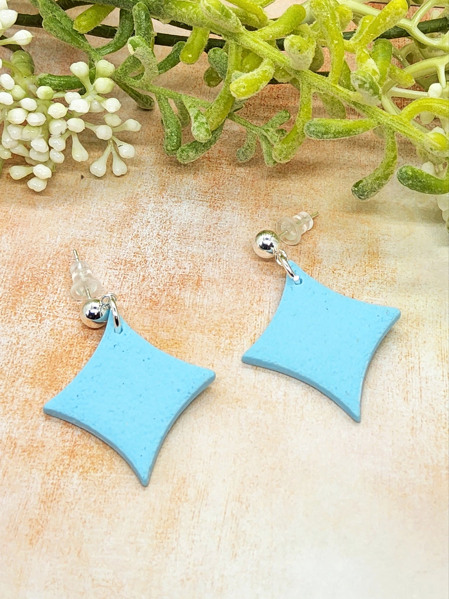 ICE BLUE TEXTURED POLYMER CLAY EARRINGS