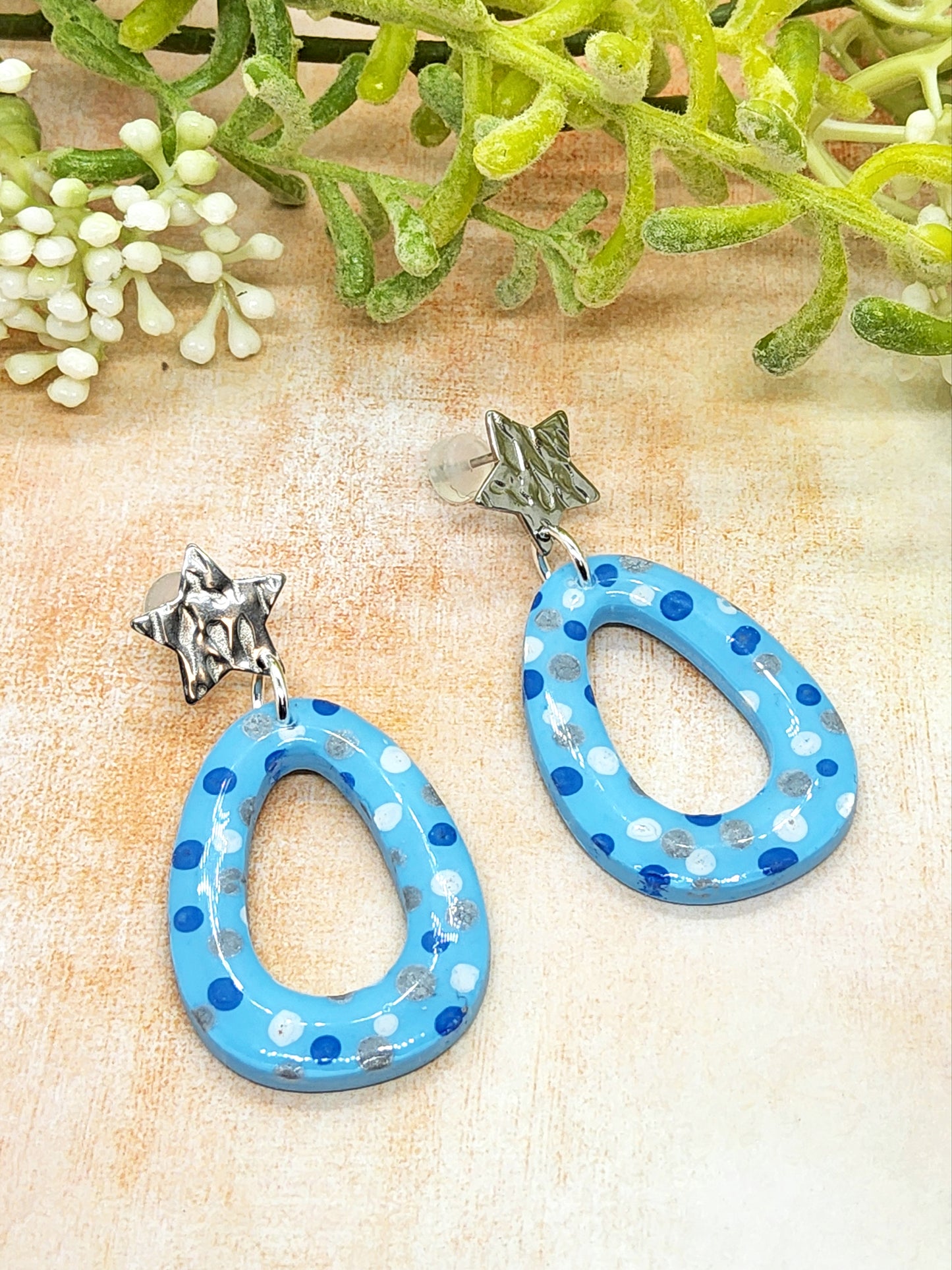 BABY BLUE WITH DOTS POLYMER CLAY EARRINGS