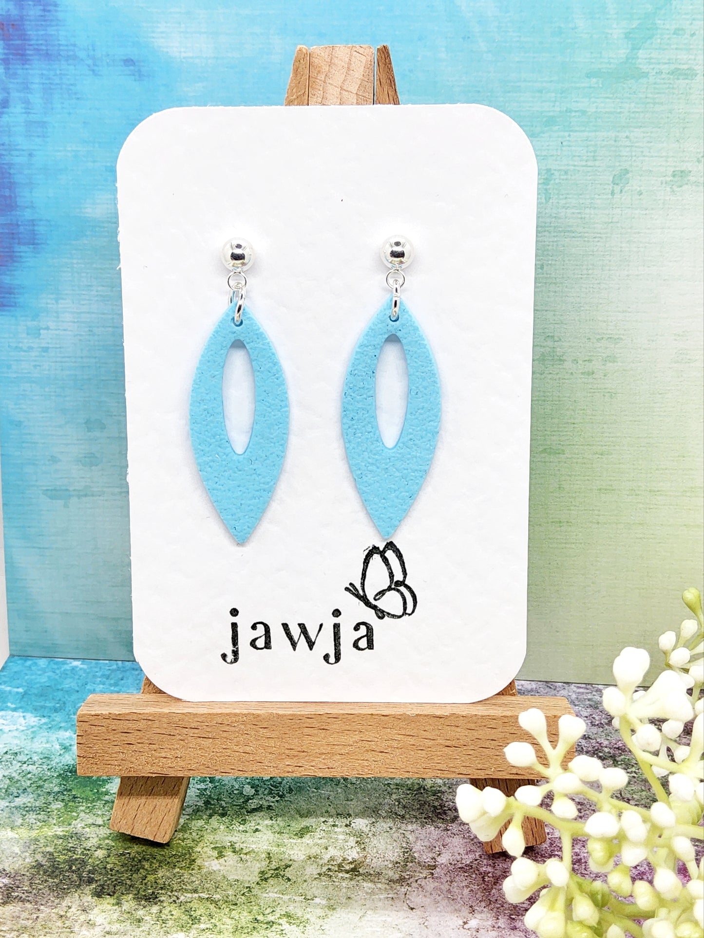 PALE BLUE TEXTURED SHIELD POLYMER CLAY EARRINGS