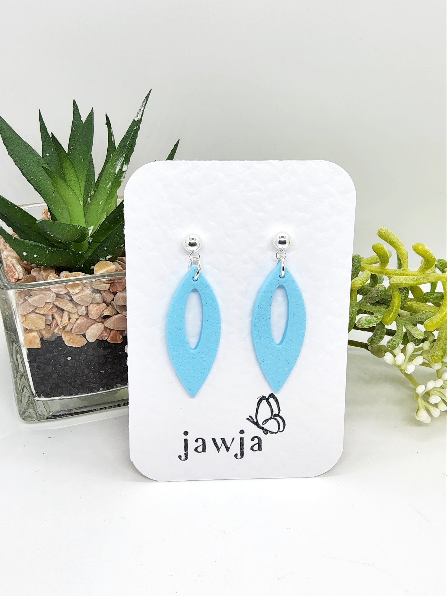 PALE BLUE TEXTURED SHIELD POLYMER CLAY EARRINGS