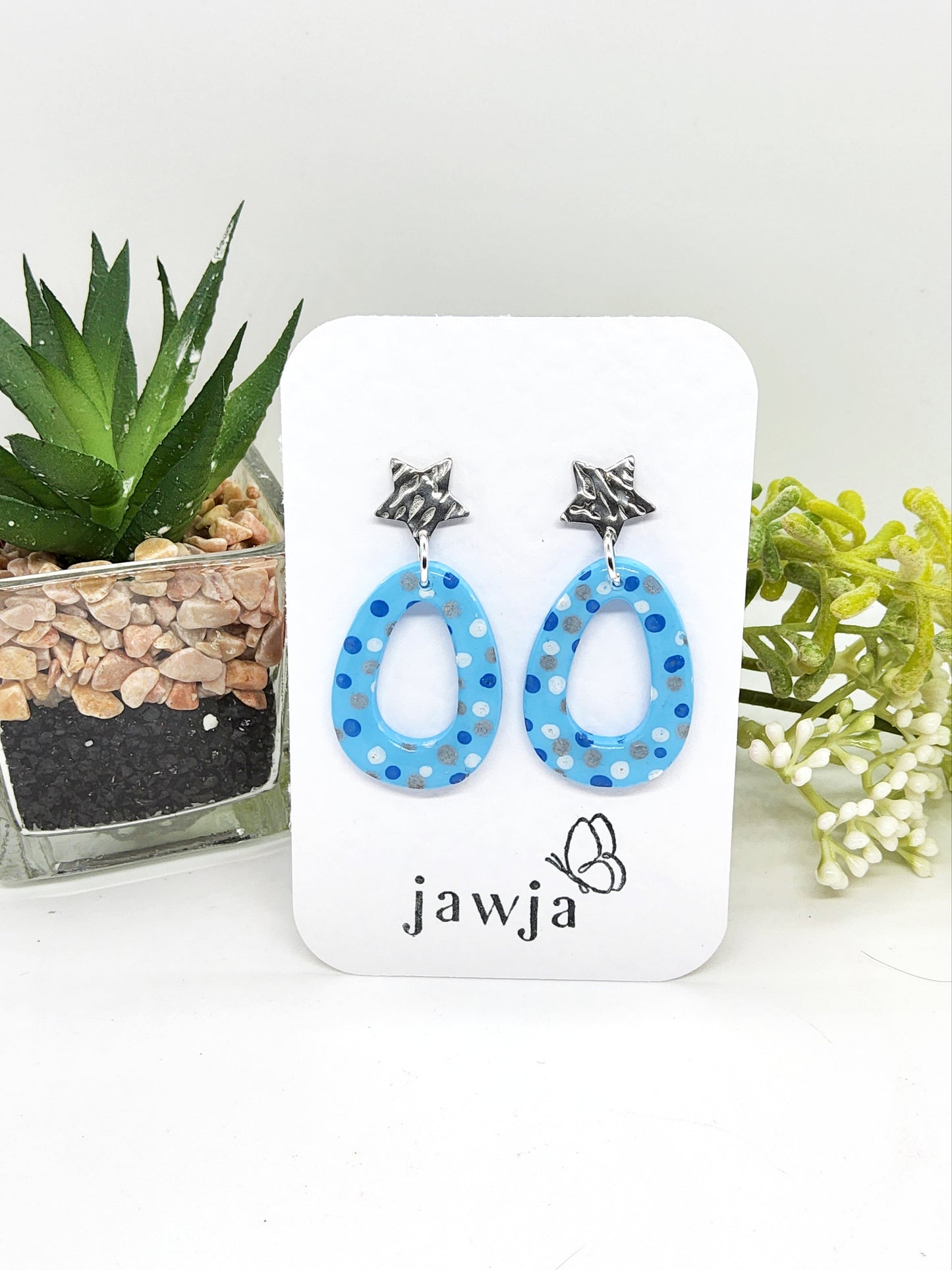 BABY BLUE WITH DOTS POLYMER CLAY EARRINGS