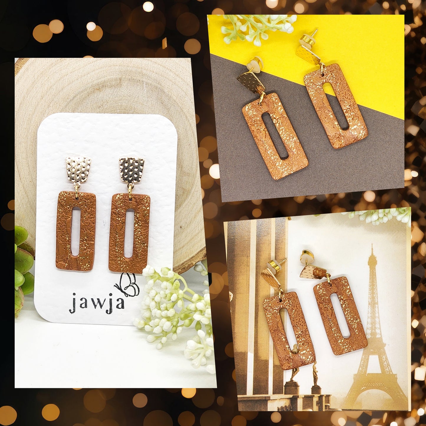 TEXTURED TAN AND GOLD POLYMER CLAY EARRINGS