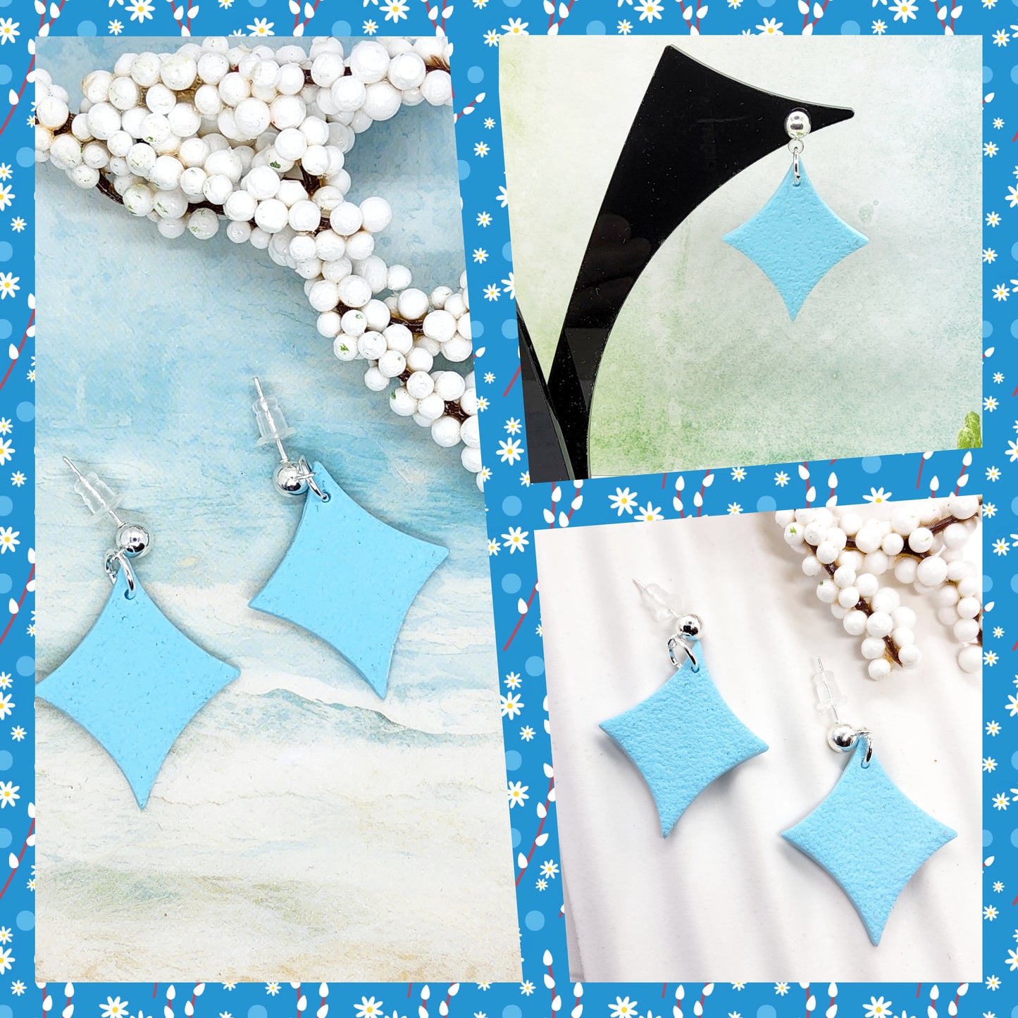 ICE BLUE TEXTURED POLYMER CLAY EARRINGS