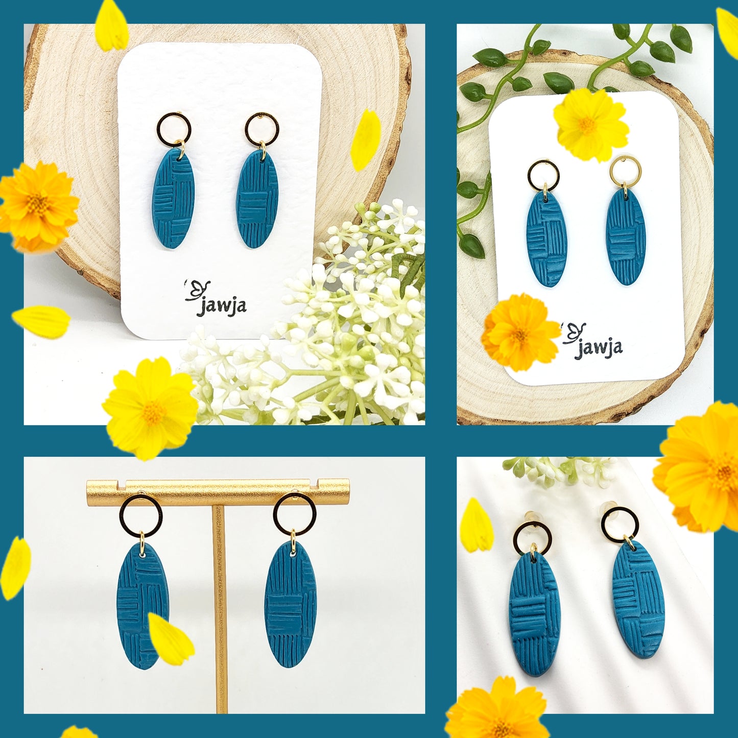 BRIGHT TEAL TEXTURED POLYMER CLAY EARRINGS