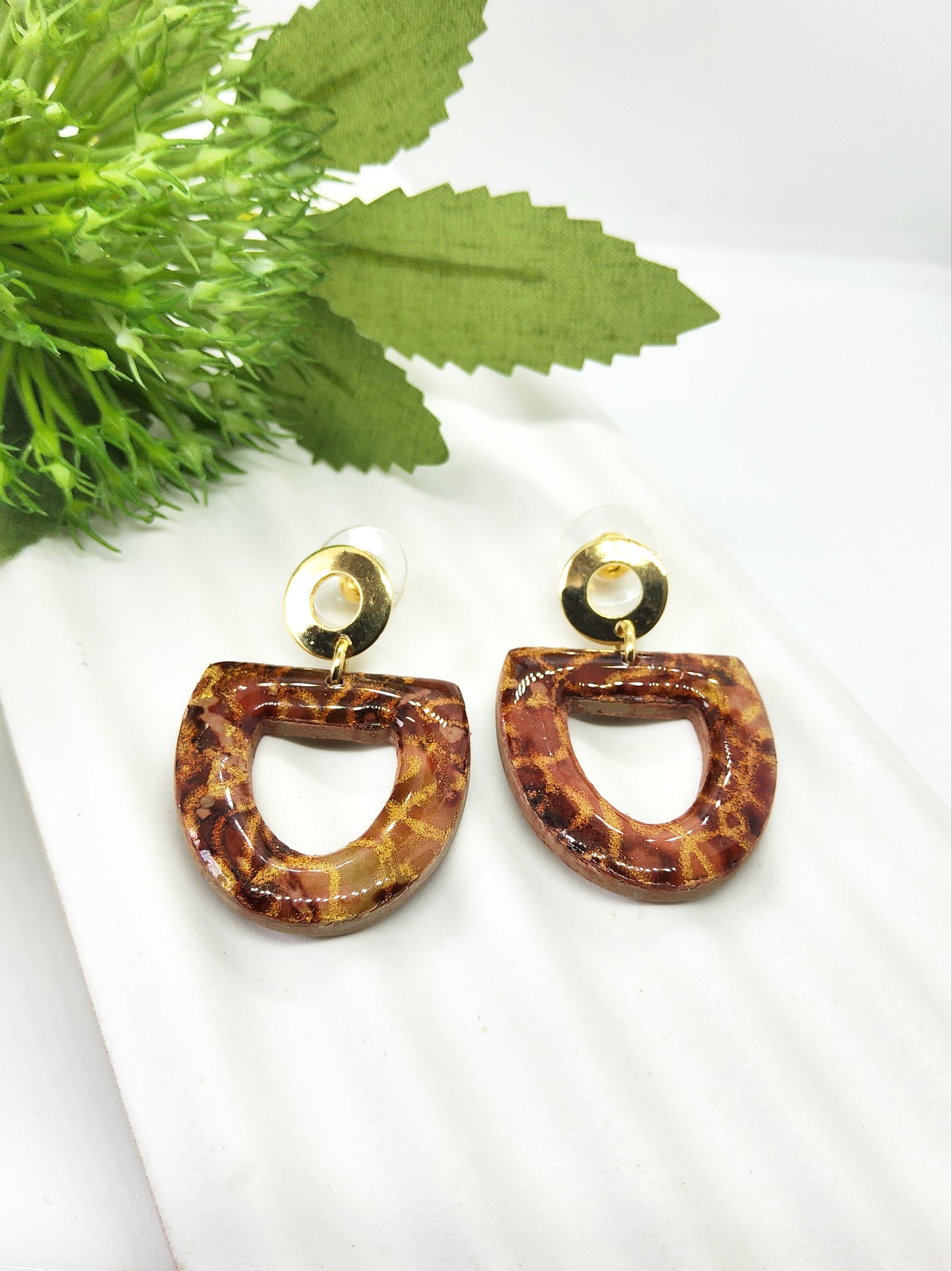 TORTOISE SHELL EFFECT POLYMER CLAY EARRINGS