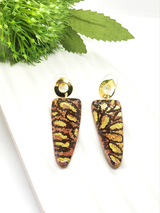 BROWN AND GOLD FOIL POLYMER CLAY EARRINGS