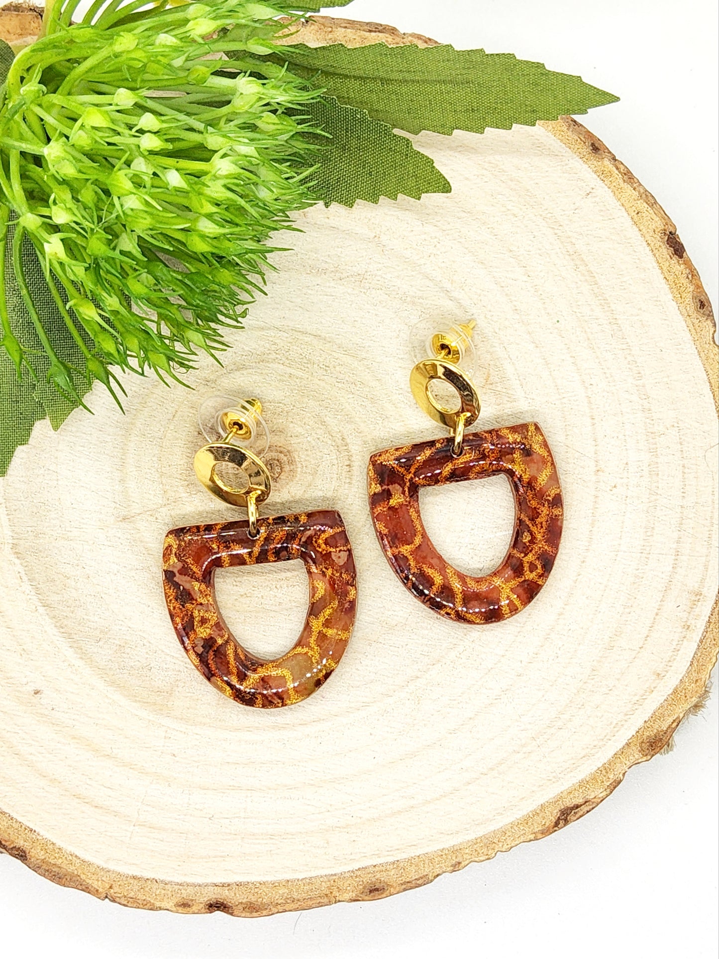 TORTOISE SHELL EFFECT POLYMER CLAY EARRINGS