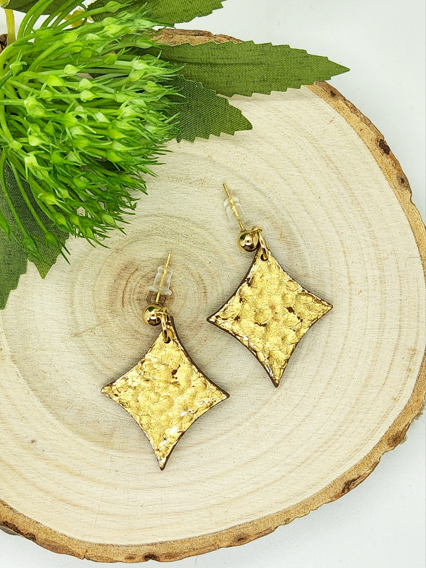 GOLD HAMMERED EFFECT POLYMER CLAY EARRINGS