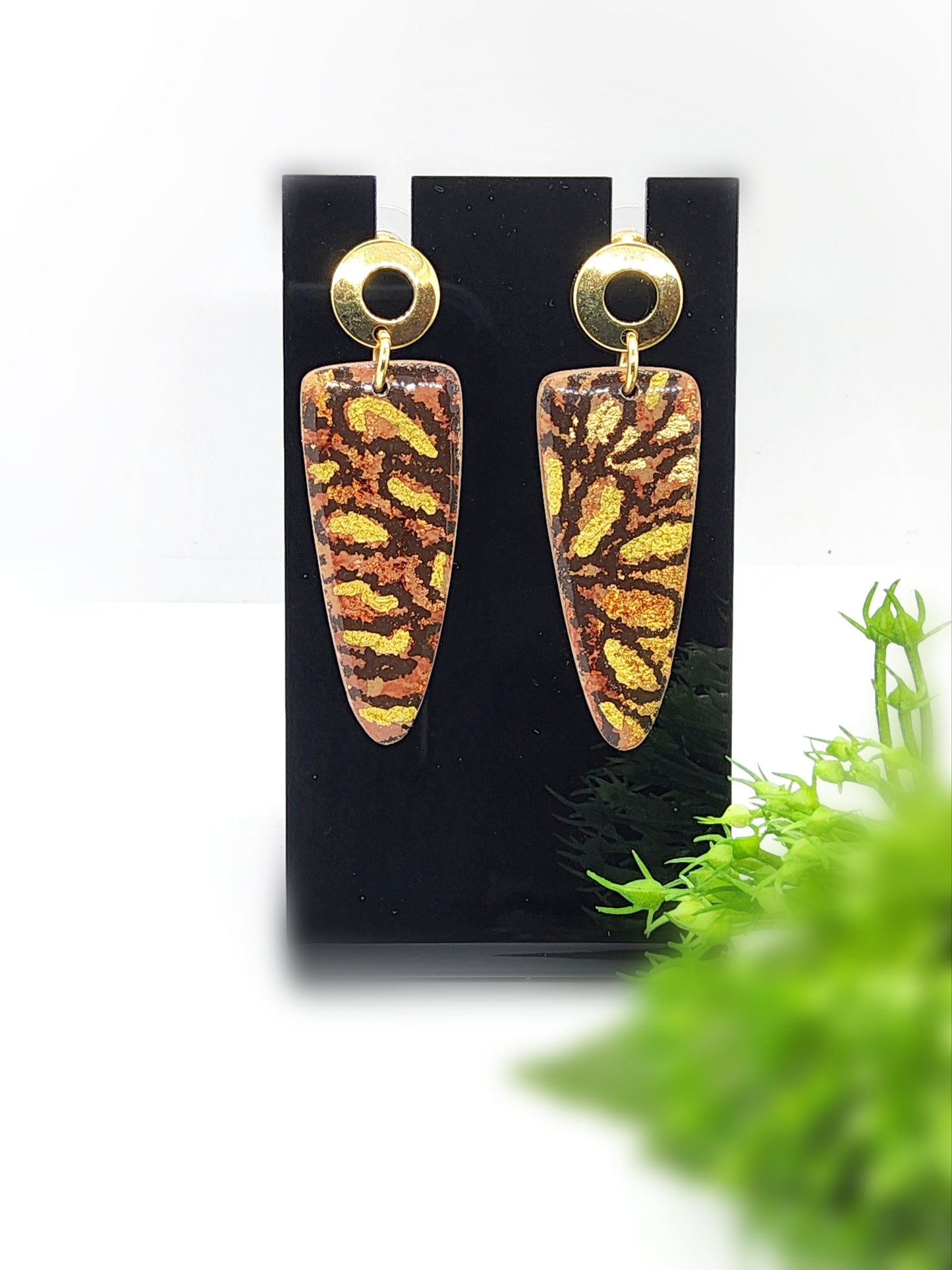 BROWN AND GOLD FOIL POLYMER CLAY EARRINGS