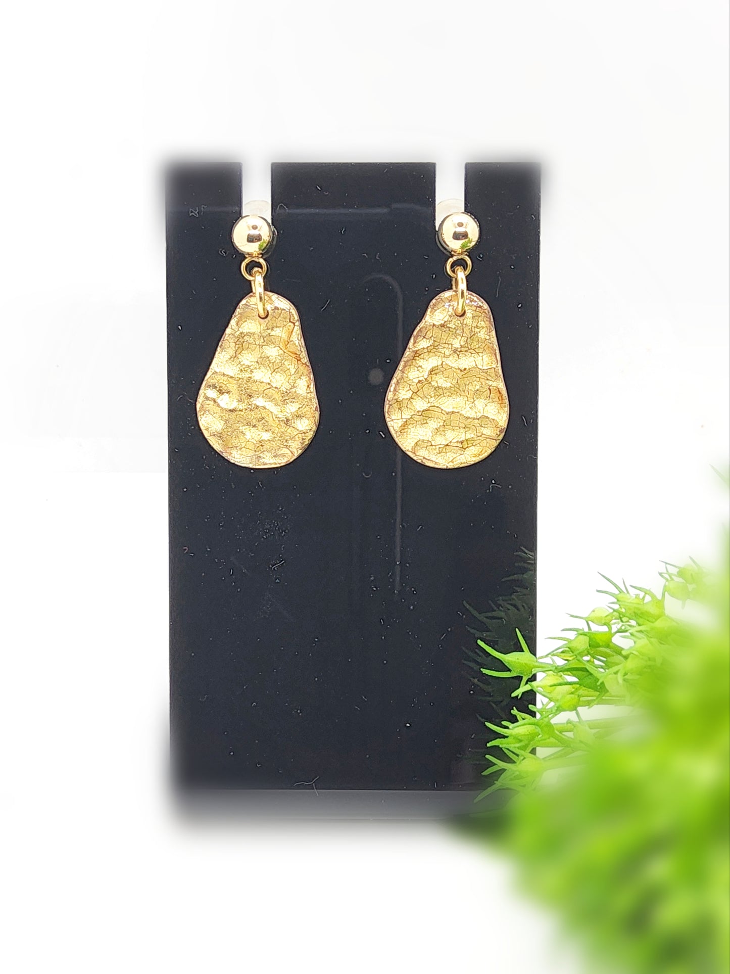 GOLD FOIL HAMMERED EFFECT TEARDROP EARRINGS