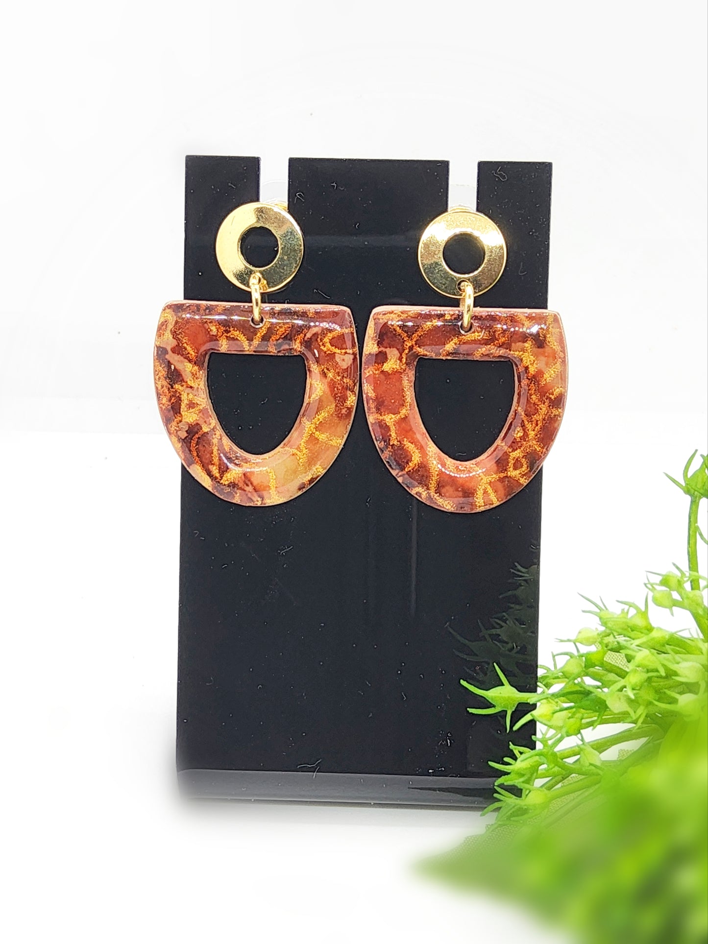 TORTOISE SHELL EFFECT POLYMER CLAY EARRINGS