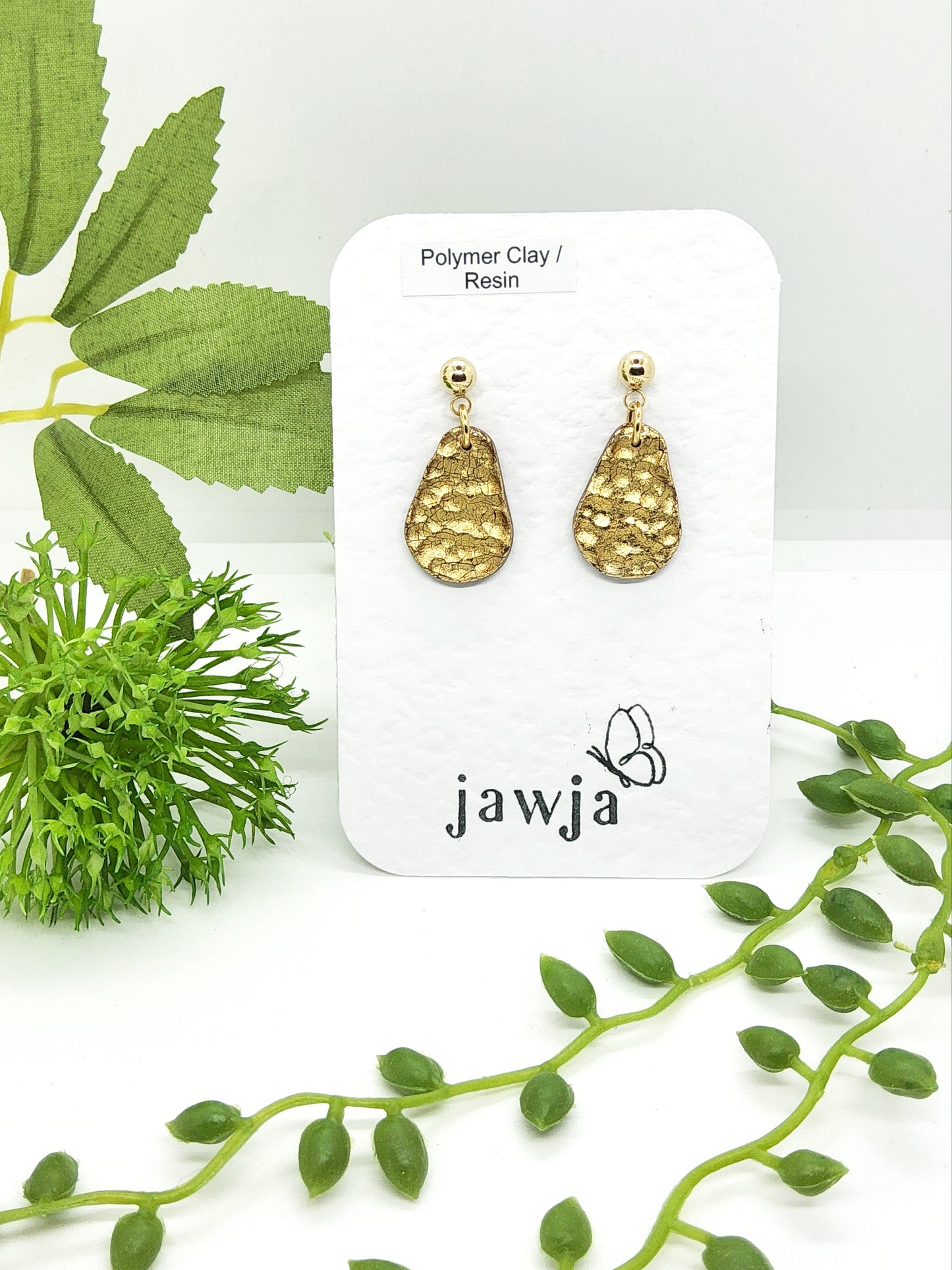 GOLD FOIL HAMMERED EFFECT TEARDROP EARRINGS