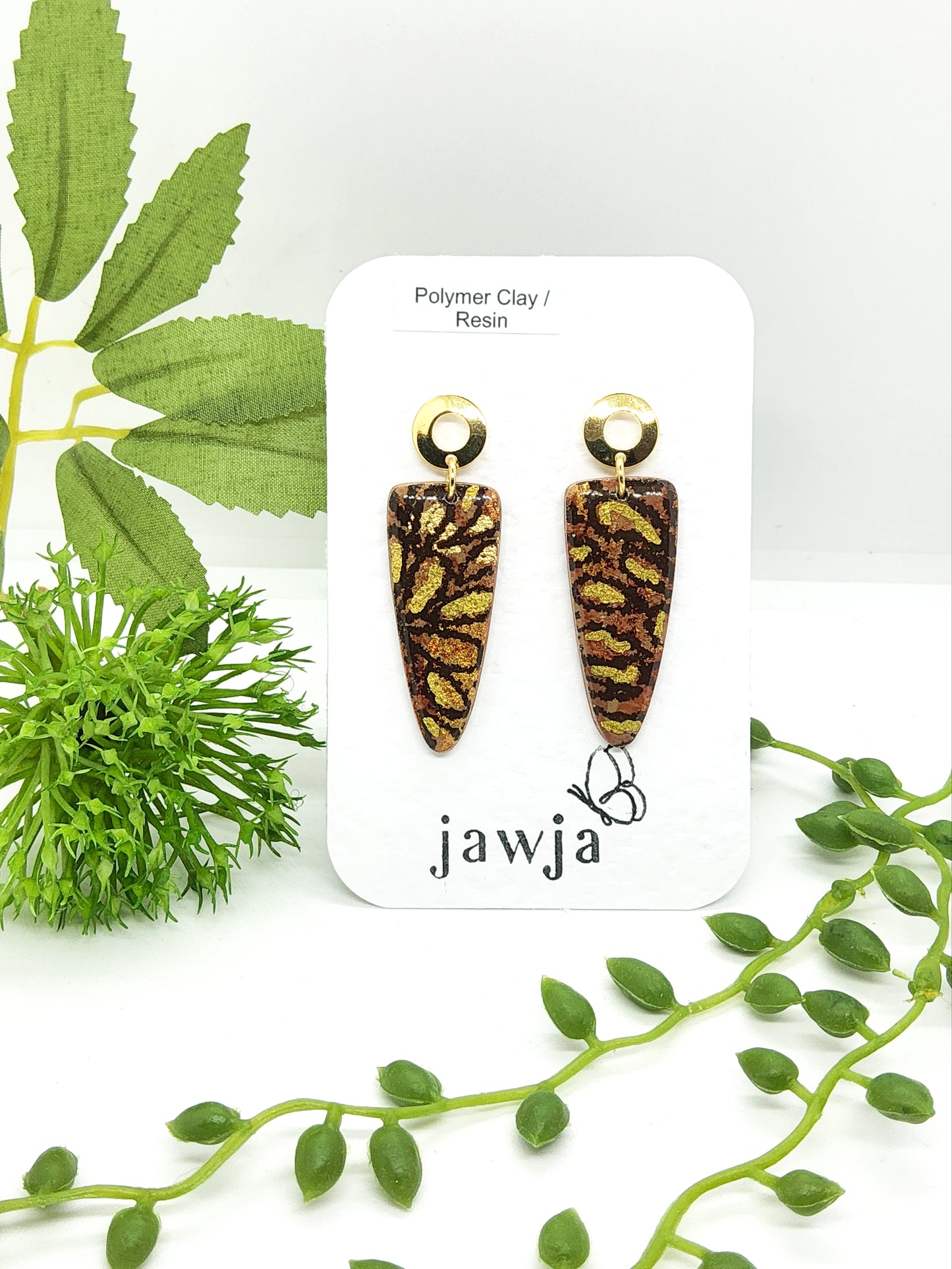 BROWN AND GOLD FOIL POLYMER CLAY EARRINGS