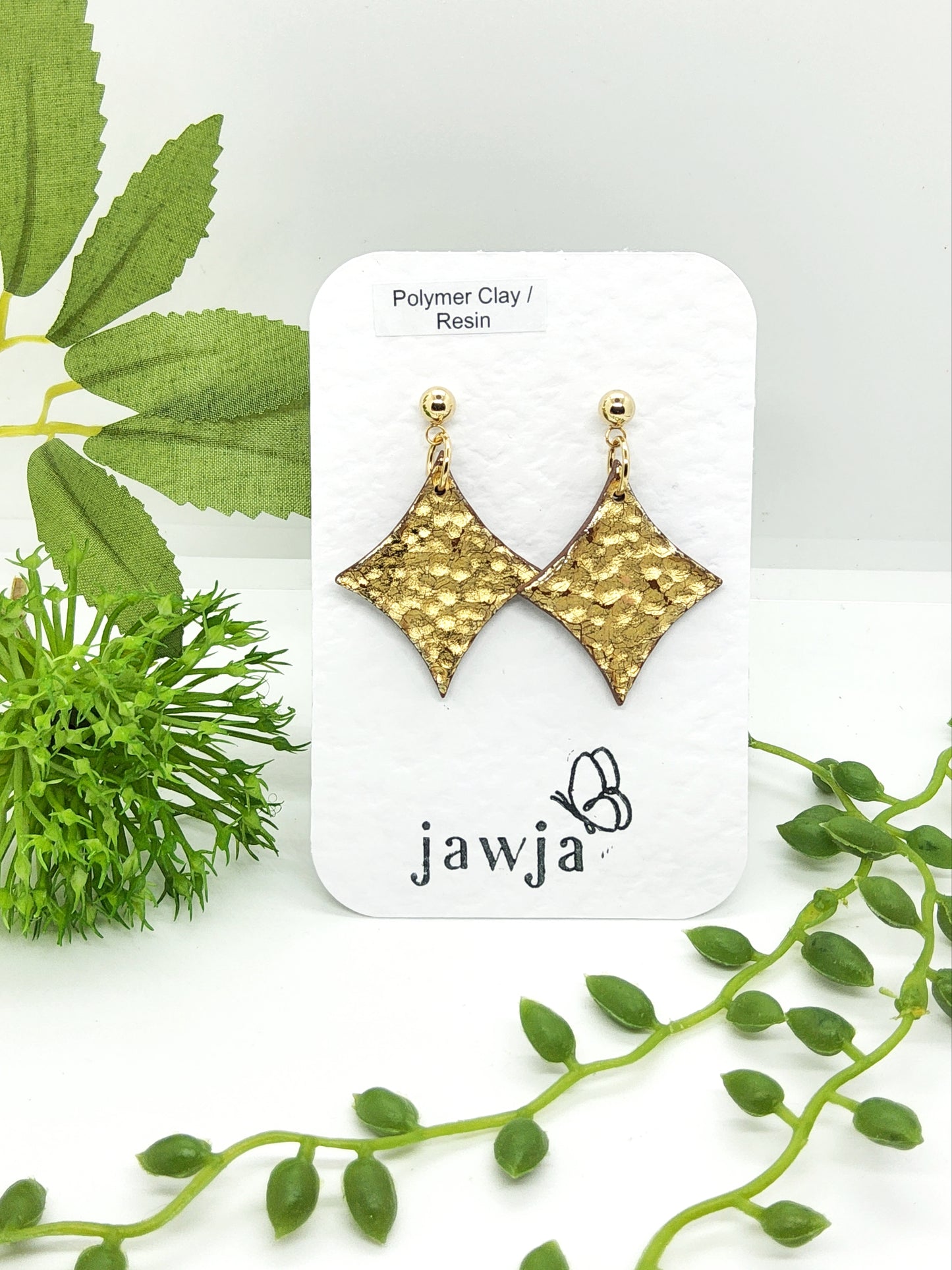 GOLD HAMMERED EFFECT POLYMER CLAY EARRINGS