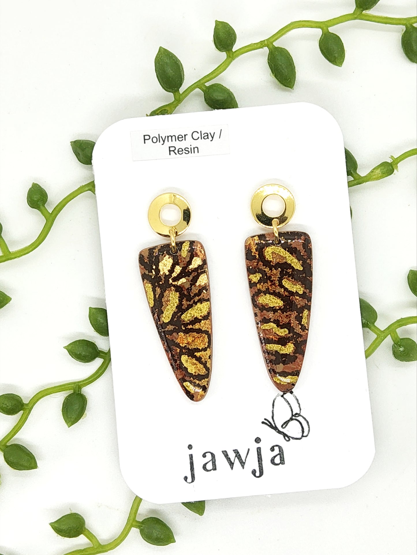 BROWN AND GOLD FOIL POLYMER CLAY EARRINGS