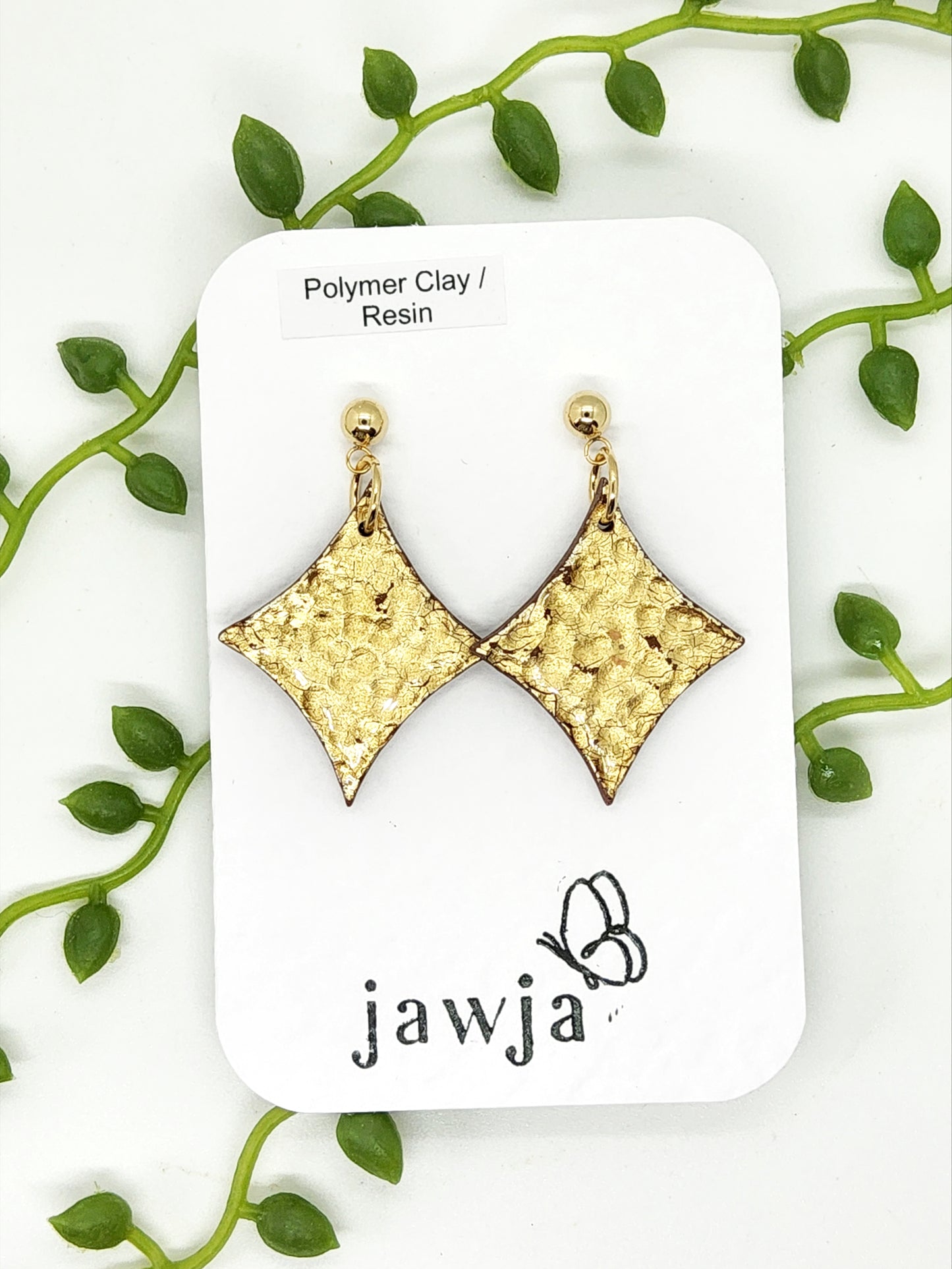 GOLD HAMMERED EFFECT POLYMER CLAY EARRINGS