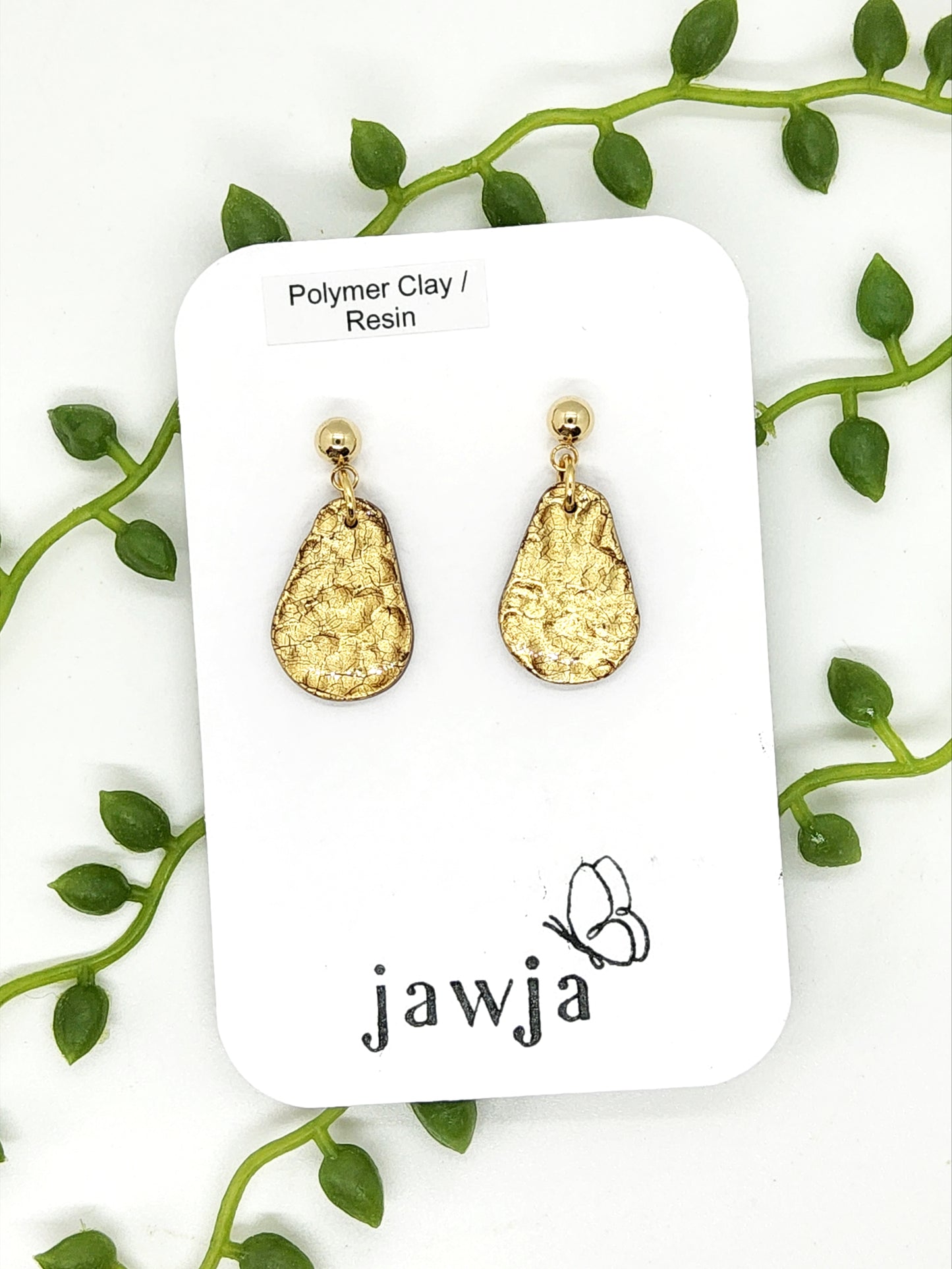 GOLD FOIL HAMMERED EFFECT TEARDROP EARRINGS