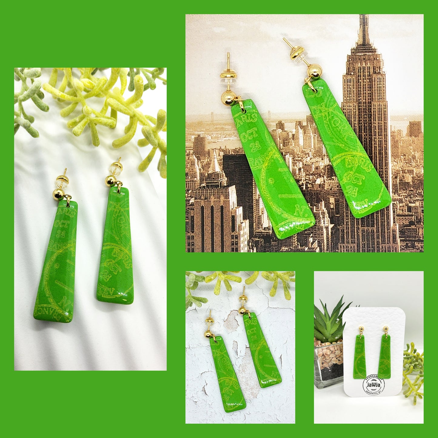 BRIGHT GREEN STATEMENT POLYMER CLAY EARRINGS