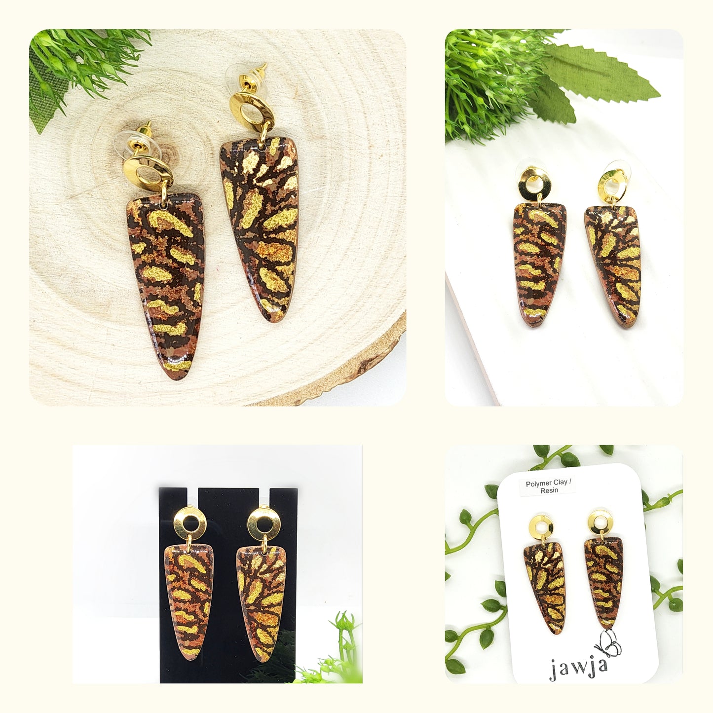 BROWN AND GOLD FOIL POLYMER CLAY EARRINGS