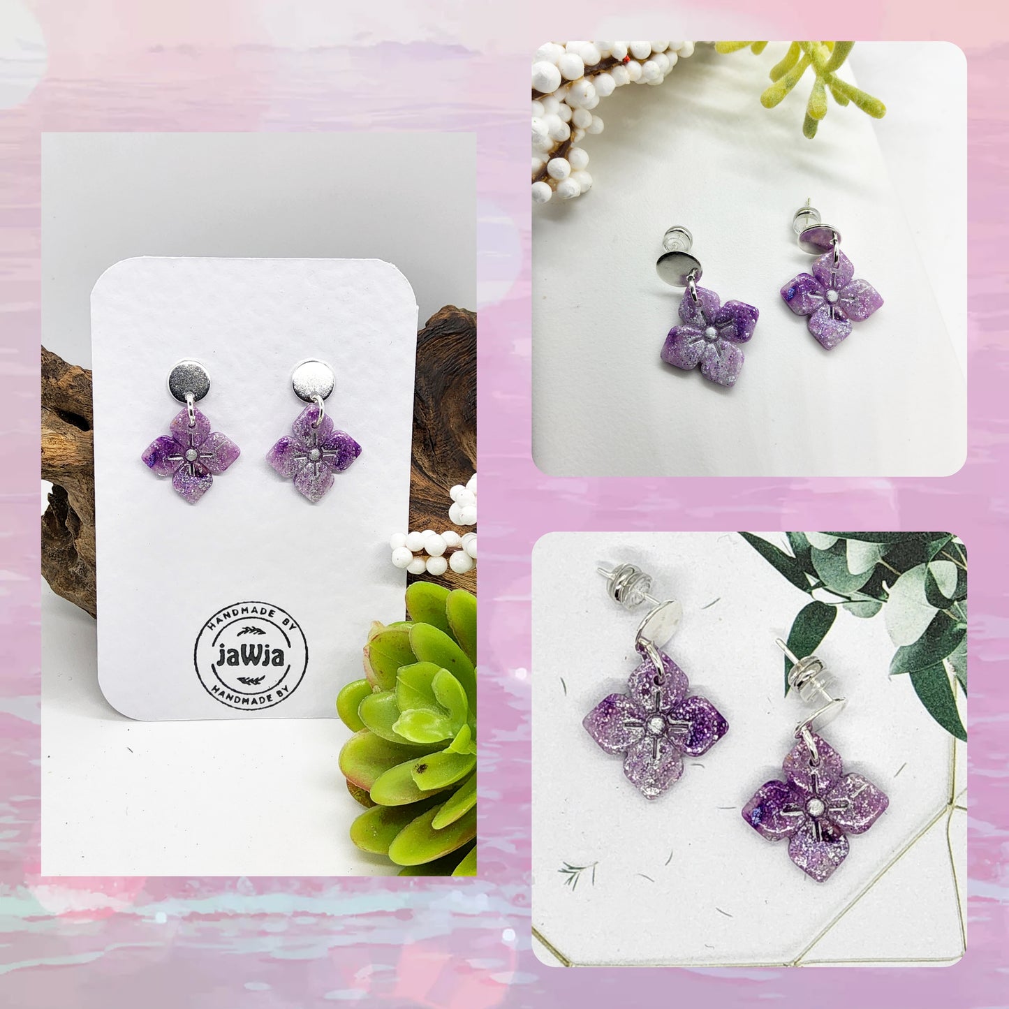 LILAC WITH A HINT OF SPARKLE POLYMER CLAY EARRINGS