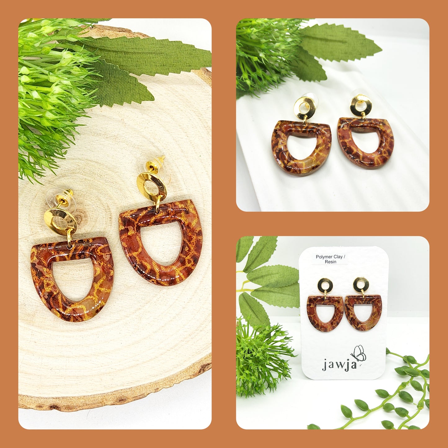 TORTOISE SHELL EFFECT POLYMER CLAY EARRINGS