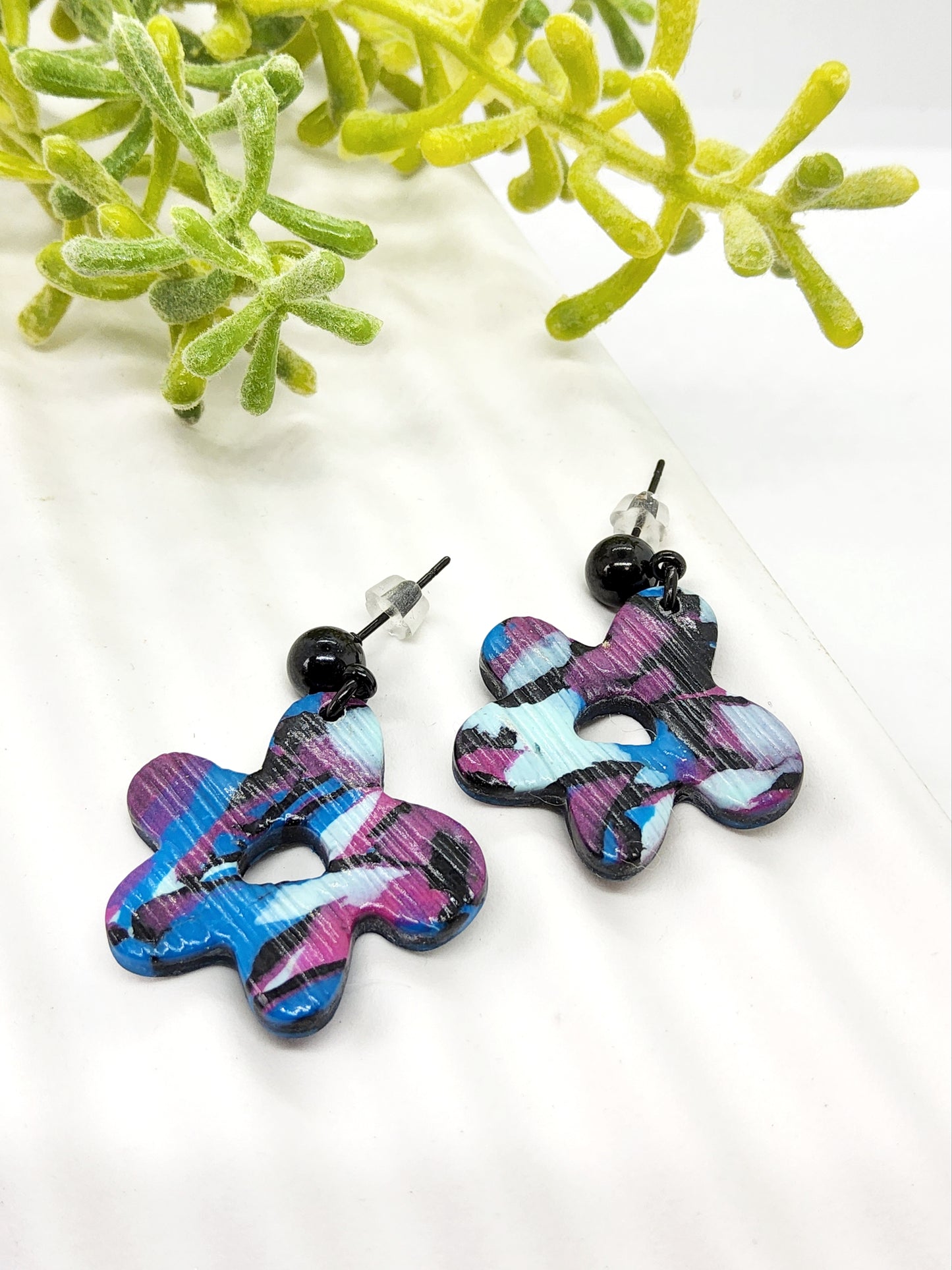 ABSTRACT TEXTURED FLOWER POLYMER CLAY EARRINGS