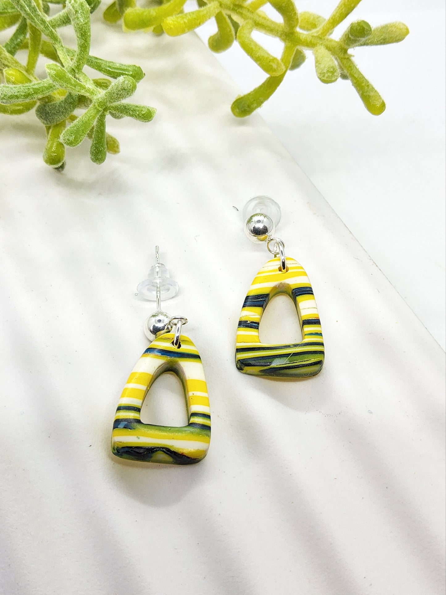 BRIGHT YELLOW AND NAVY POLYMER CLAY EARRINGS