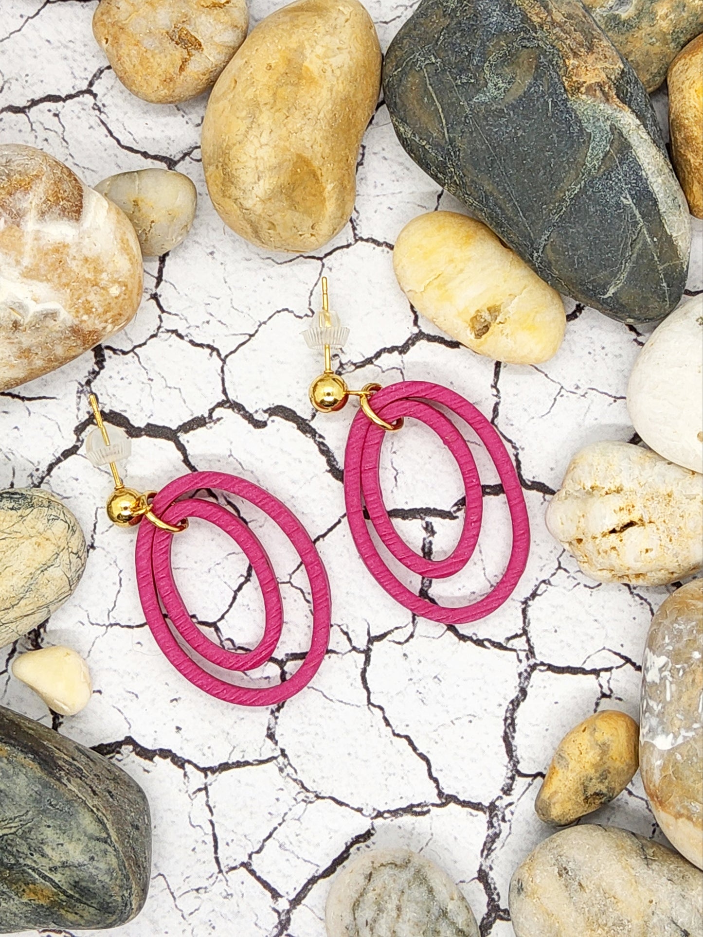 FUSCHIA SKINNY OVAL RING POLYMER CLAY EARRINGS