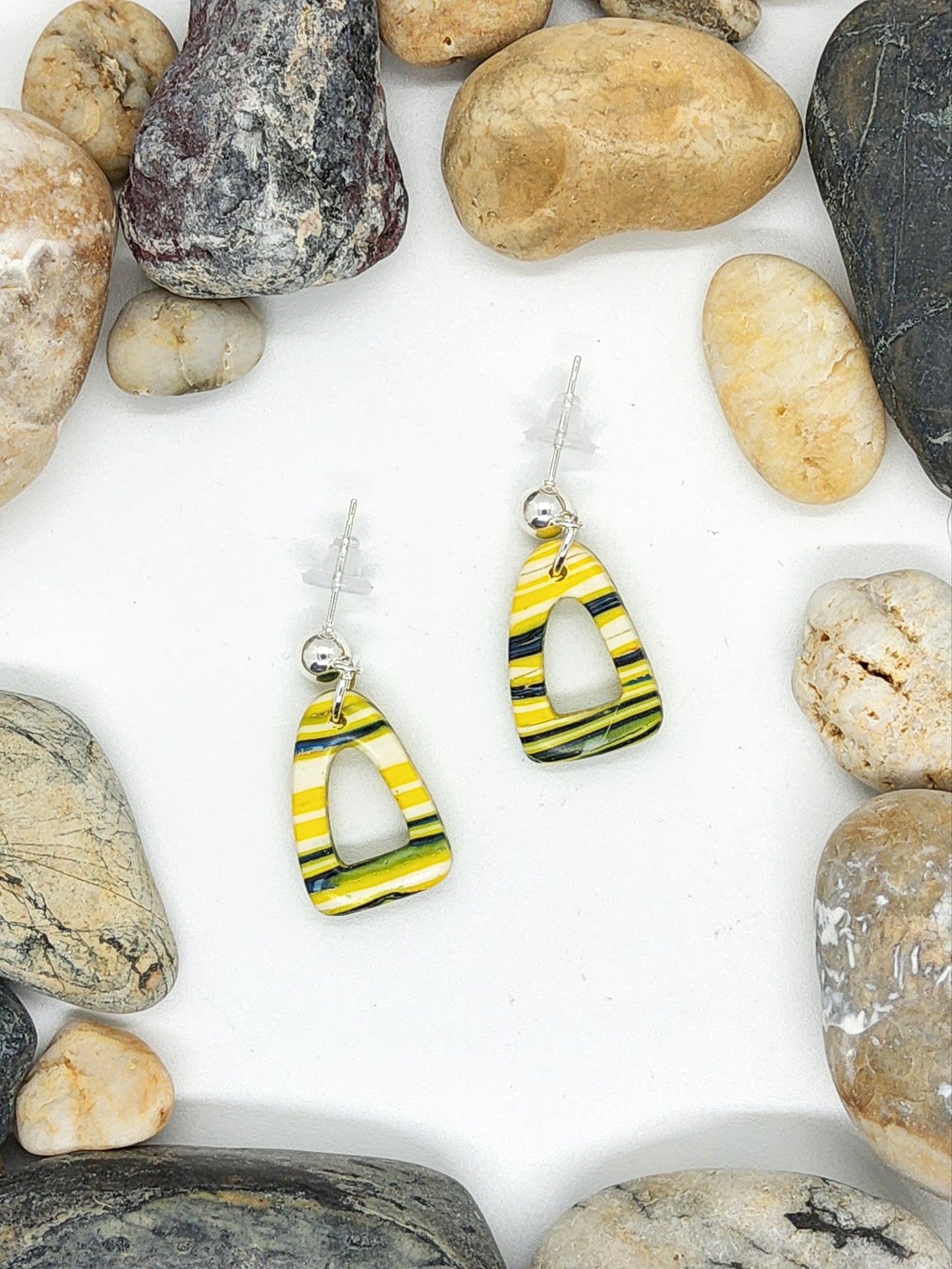 BRIGHT YELLOW AND NAVY POLYMER CLAY EARRINGS