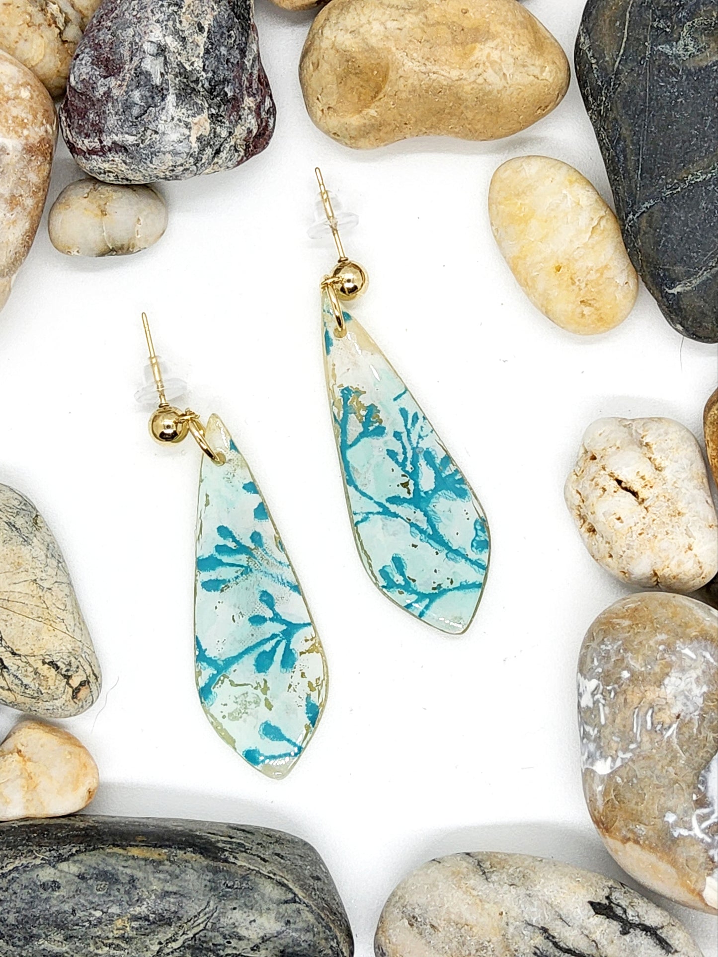 DISTRESSED EFFECT TURQUOISE POLYMER CLAY EARRINGS