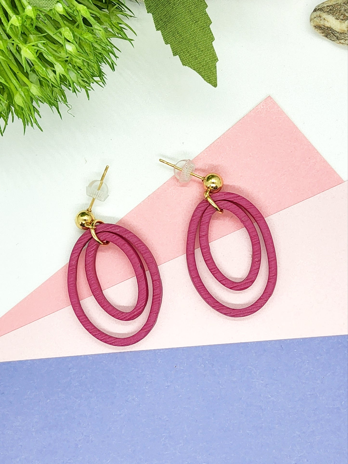 FUSCHIA SKINNY OVAL RING POLYMER CLAY EARRINGS