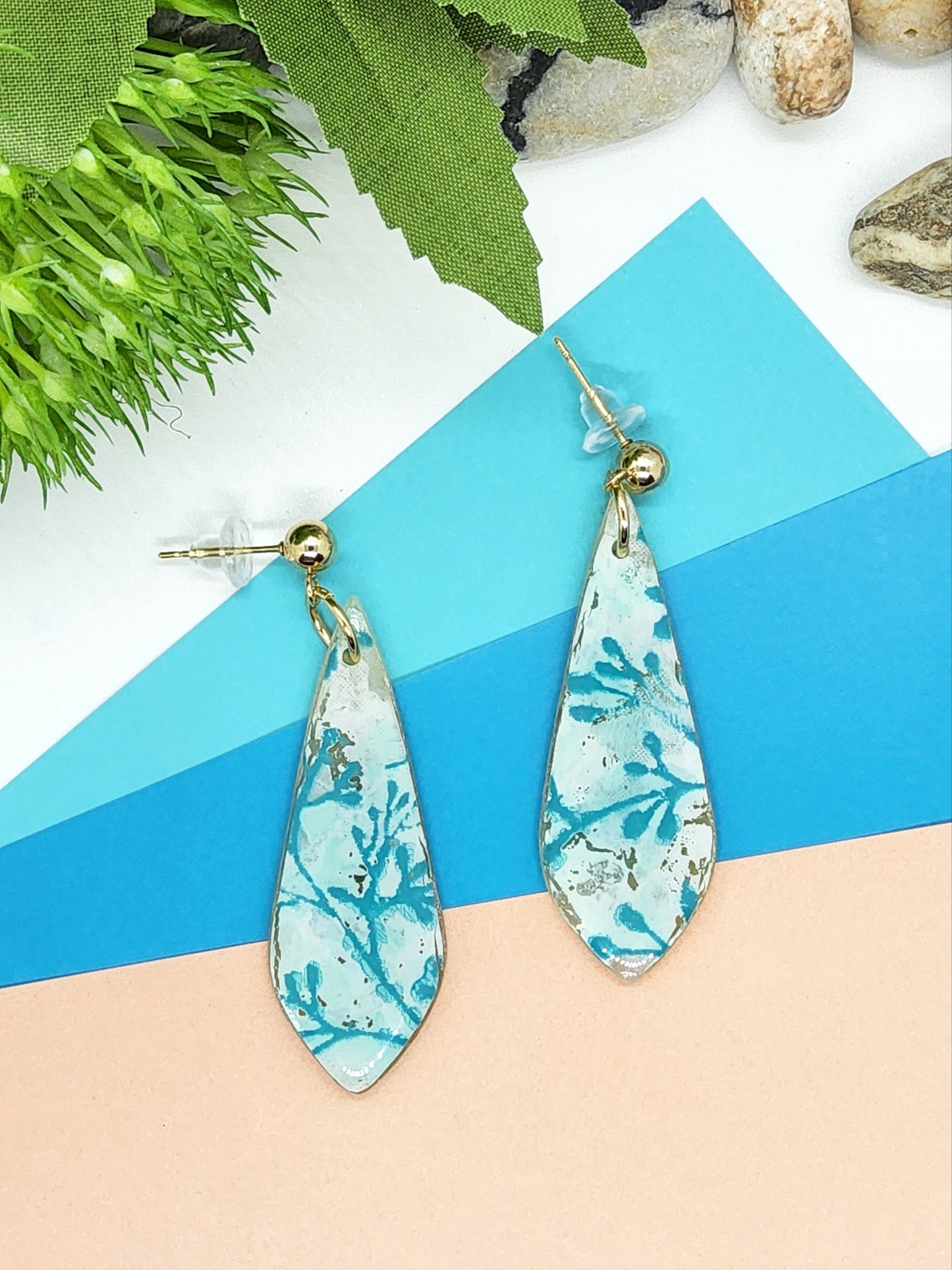 DISTRESSED EFFECT TURQUOISE POLYMER CLAY EARRINGS