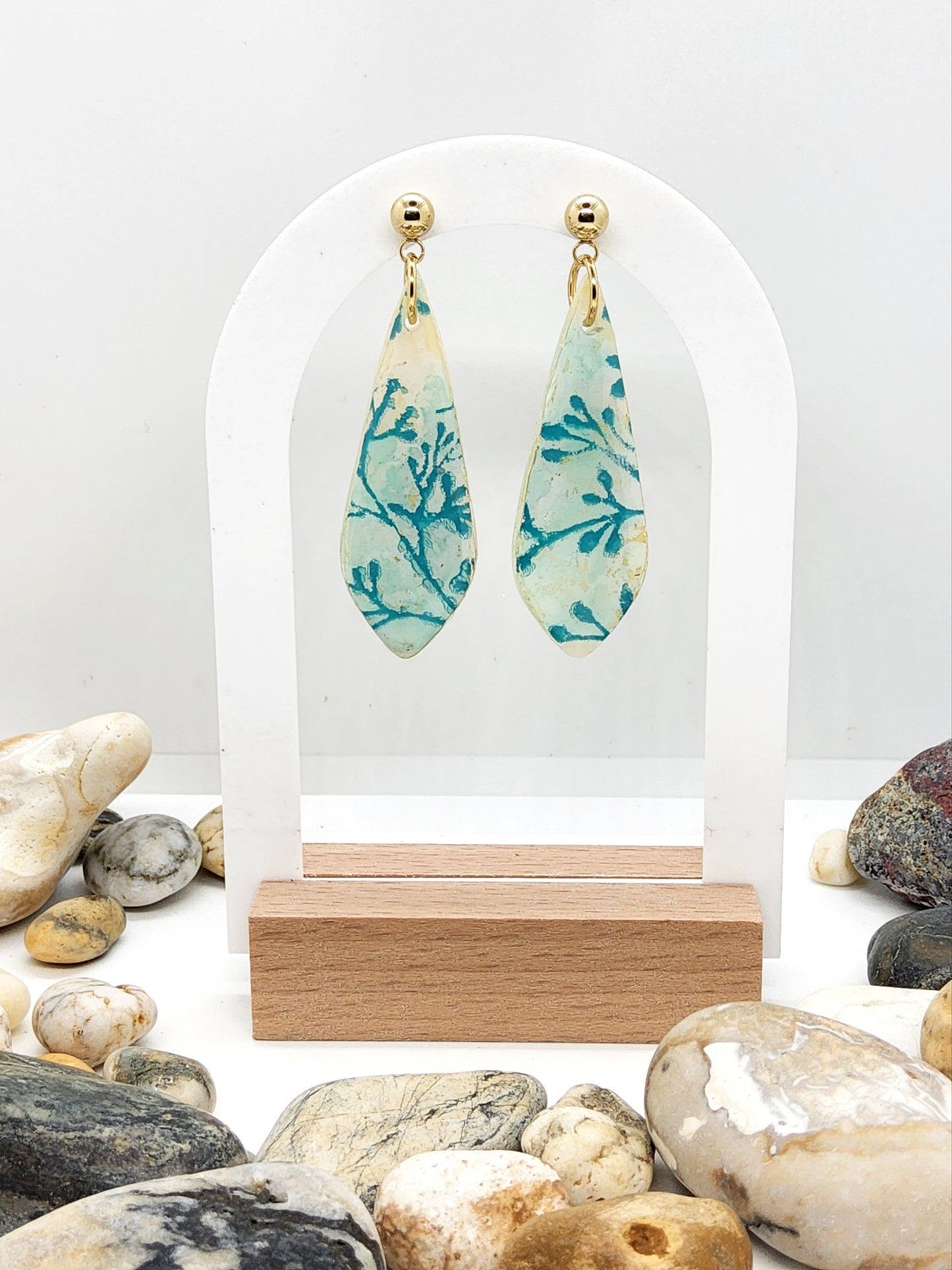 DISTRESSED EFFECT TURQUOISE POLYMER CLAY EARRINGS