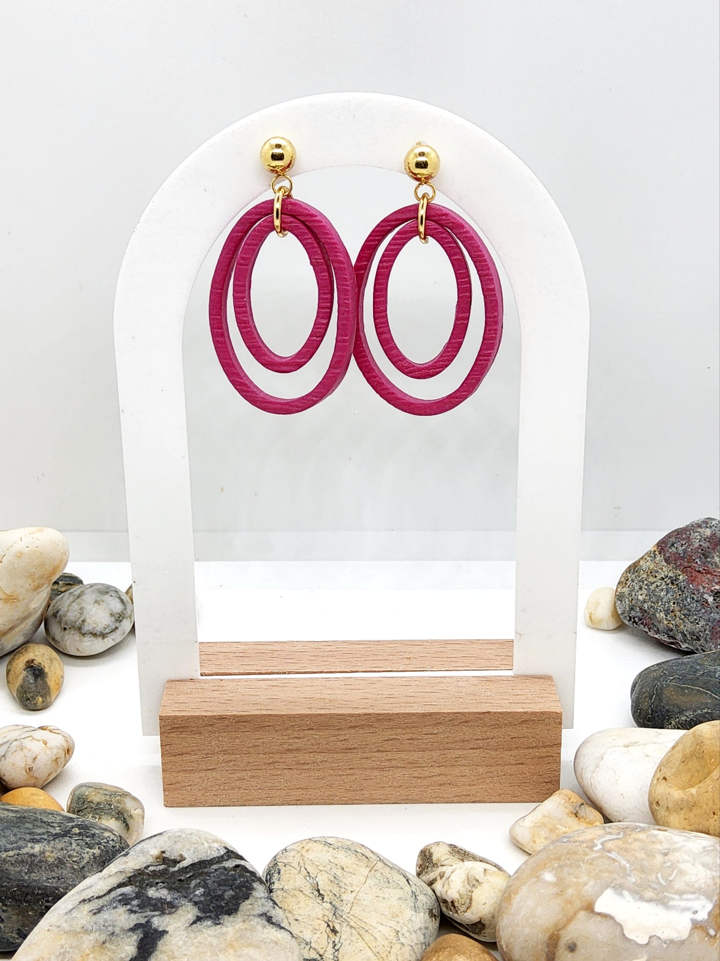 FUSCHIA SKINNY OVAL RING POLYMER CLAY EARRINGS