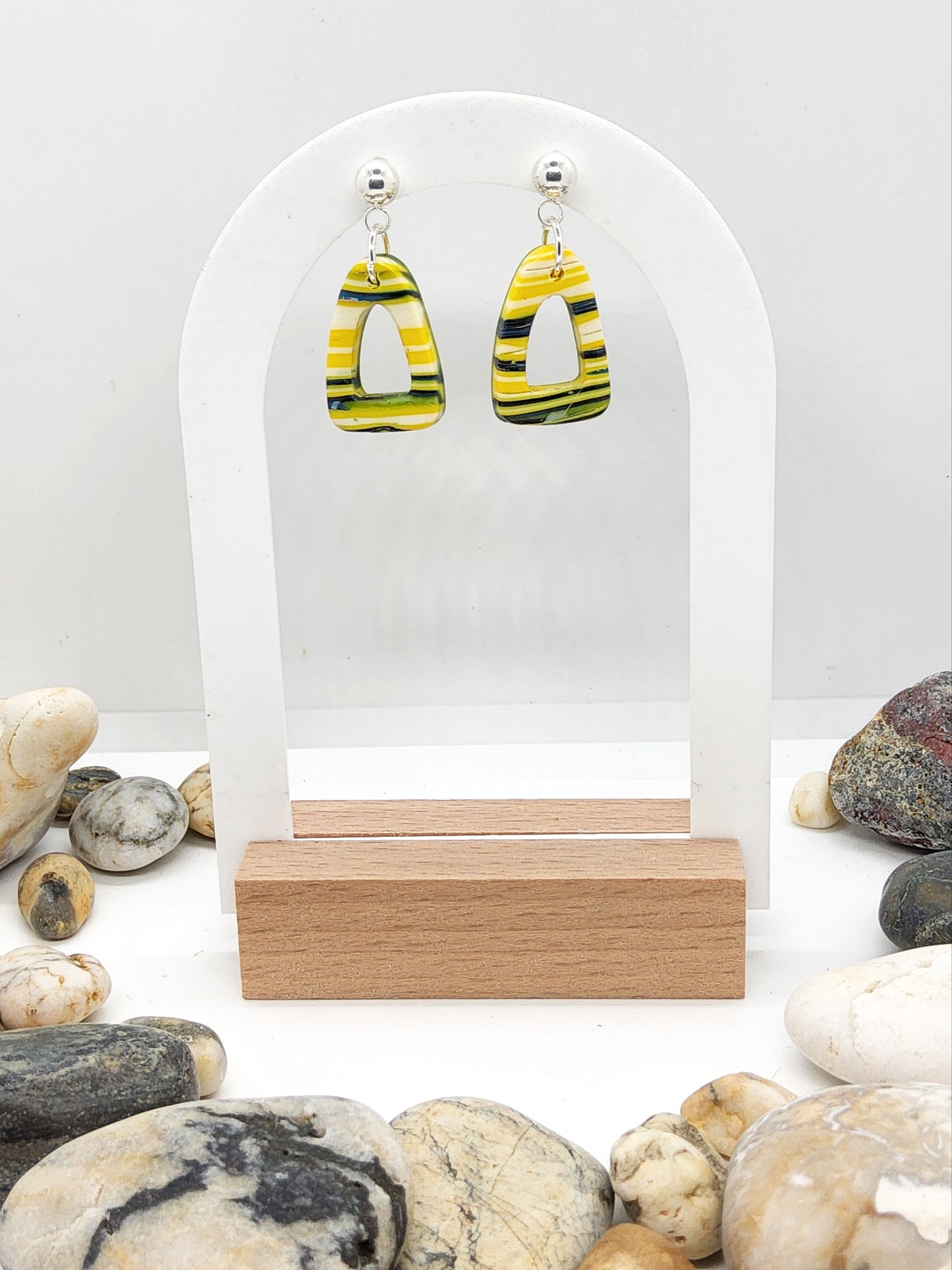 BRIGHT YELLOW AND NAVY POLYMER CLAY EARRINGS