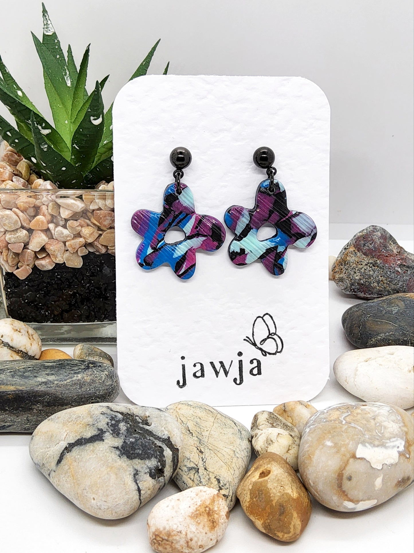 ABSTRACT TEXTURED FLOWER POLYMER CLAY EARRINGS