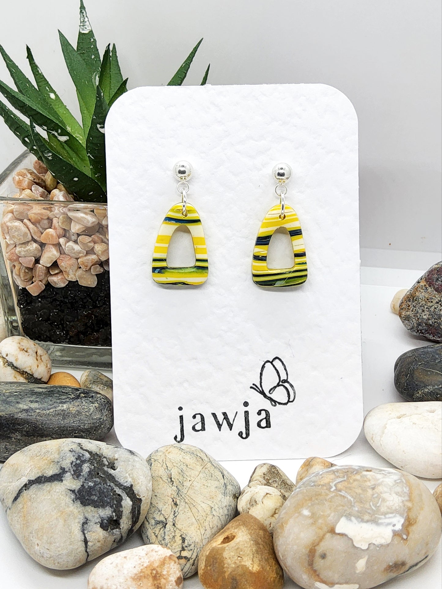 BRIGHT YELLOW AND NAVY POLYMER CLAY EARRINGS