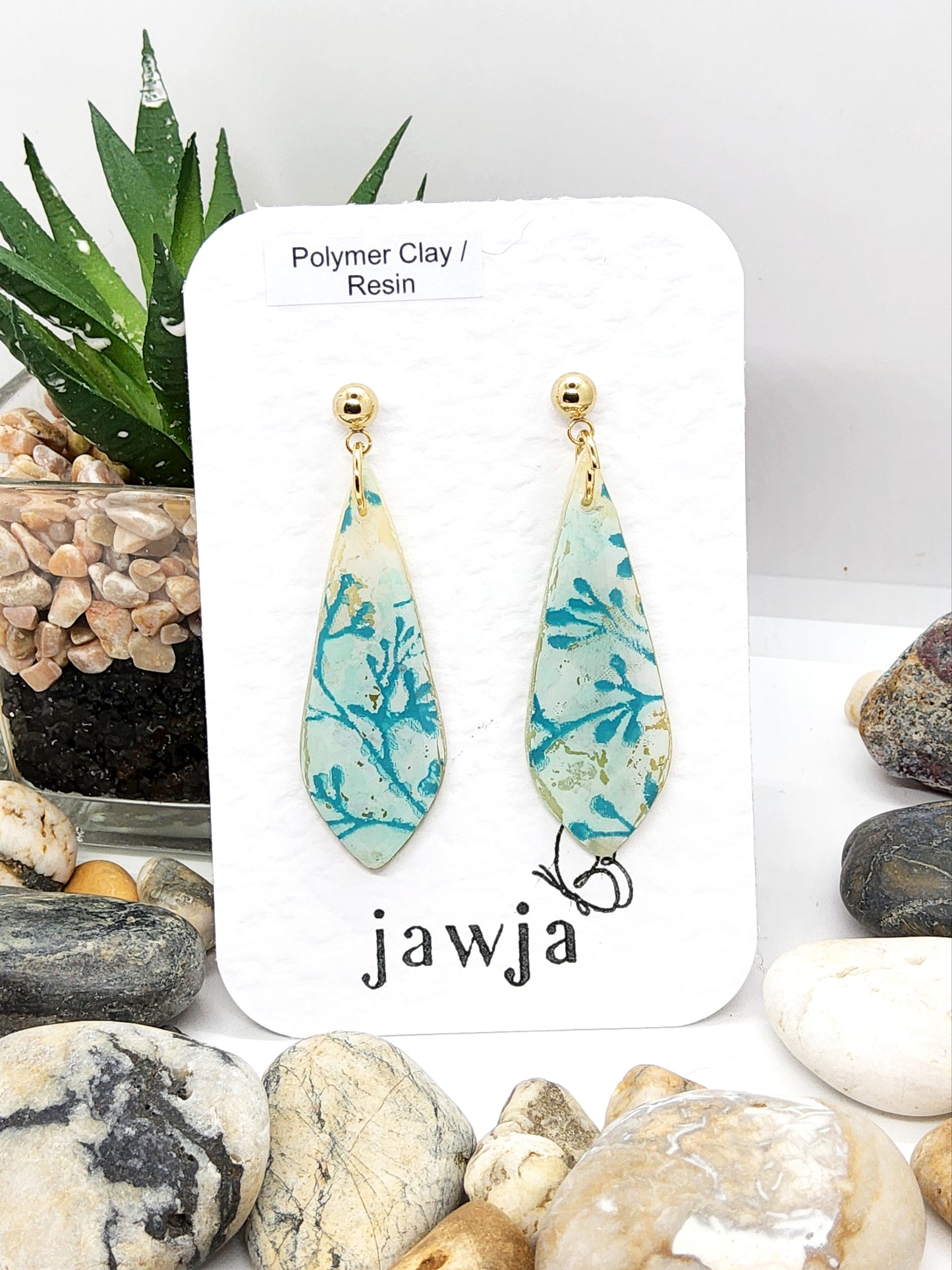 DISTRESSED EFFECT TURQUOISE POLYMER CLAY EARRINGS