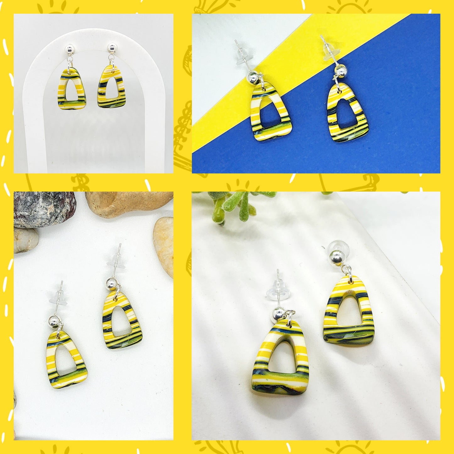 BRIGHT YELLOW AND NAVY POLYMER CLAY EARRINGS