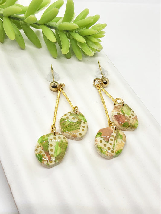 GOLD, CREAM, GREEN AND APRICOT POLYMER CLAY EARRINGS