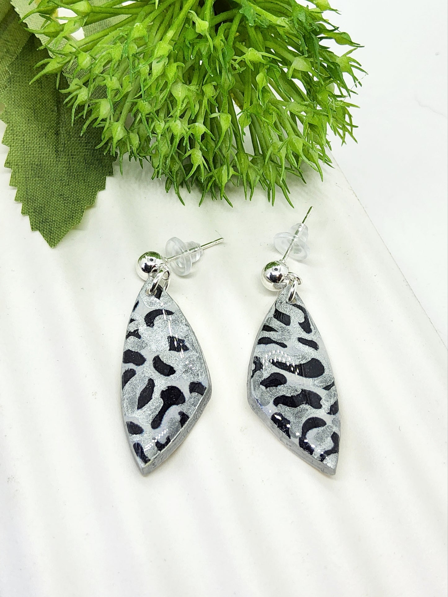 BLACK, GREY AND SILVER ANIMAL PRINT EARRINGS