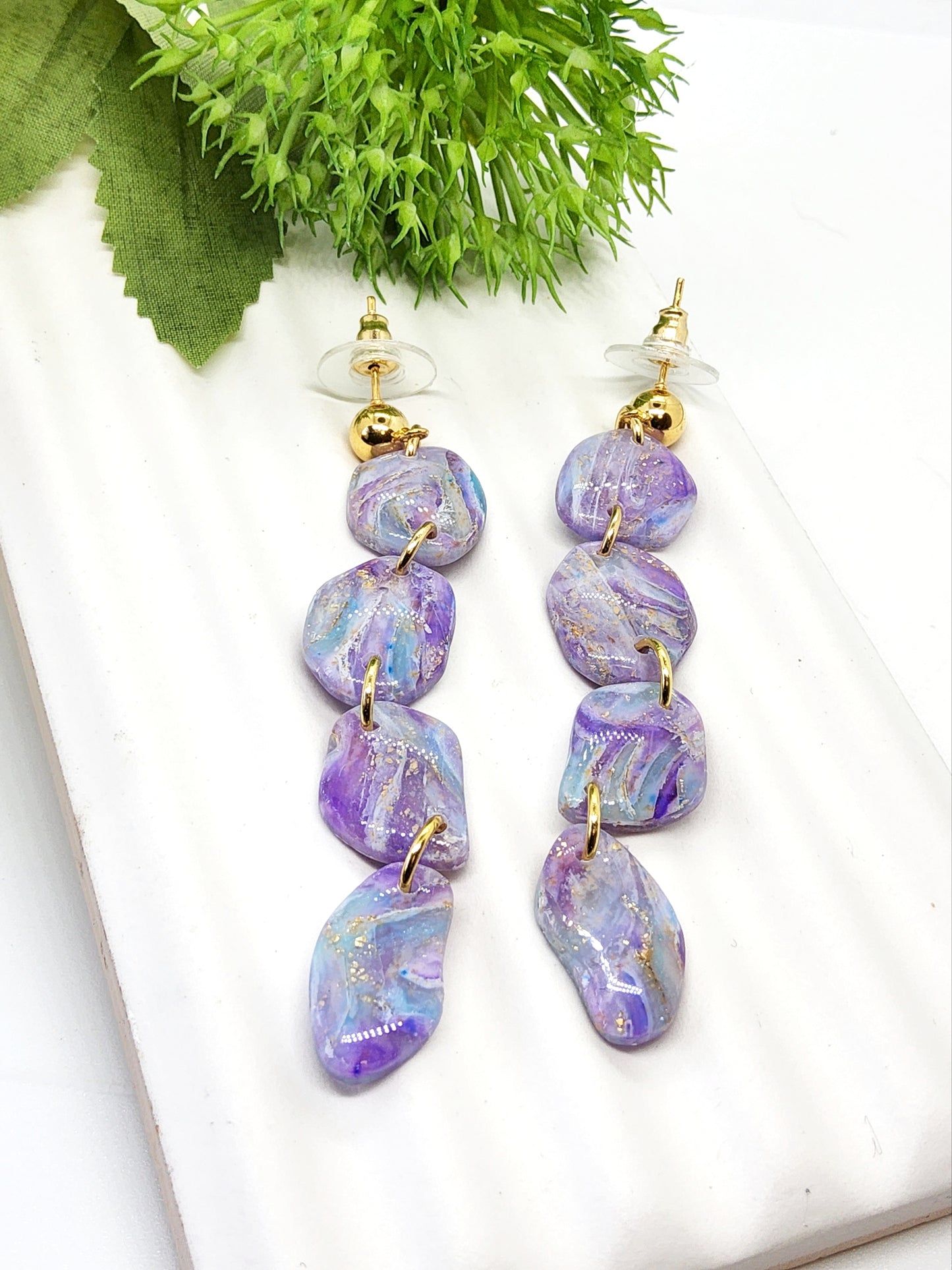 LAVENDER, TEAL, AQUA MARBLE POLYMER CLAY EARRINGS