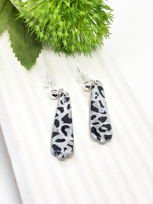 BLACK, GREY AND SILVER ANIMAL PRINT POLYMER CLAY EARRINGS