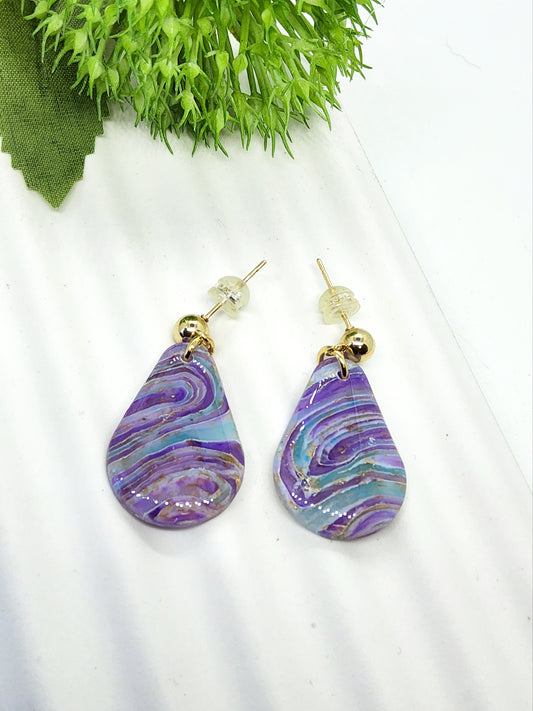 SWIRLS OF LAVENDER AND AQUA POLYMER CLAY EARRINGS