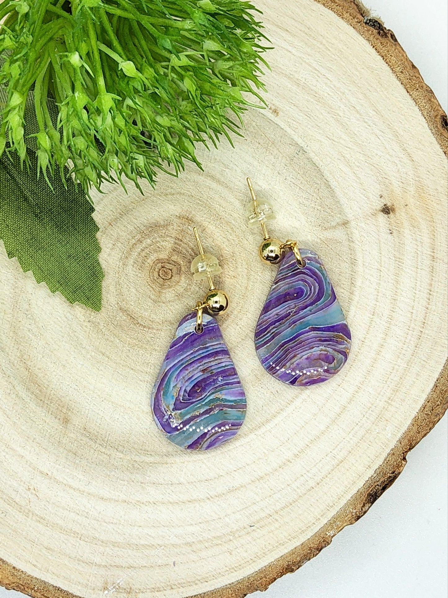 SWIRLS OF LAVENDER AND AQUA POLYMER CLAY EARRINGS