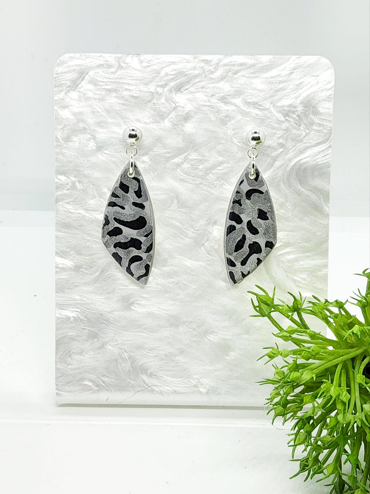 BLACK, GREY AND SILVER ANIMAL PRINT EARRINGS