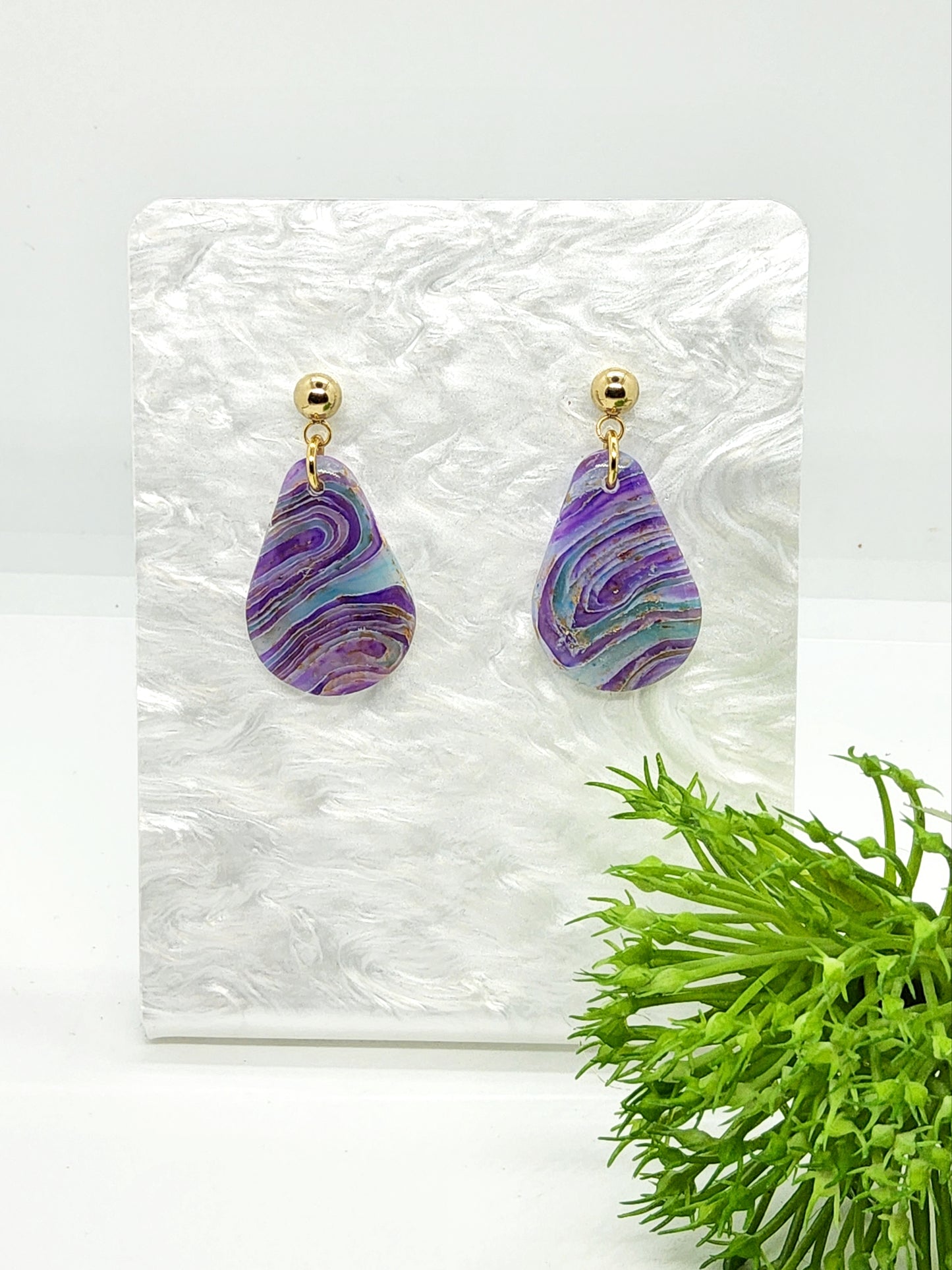 SWIRLS OF LAVENDER AND AQUA POLYMER CLAY EARRINGS