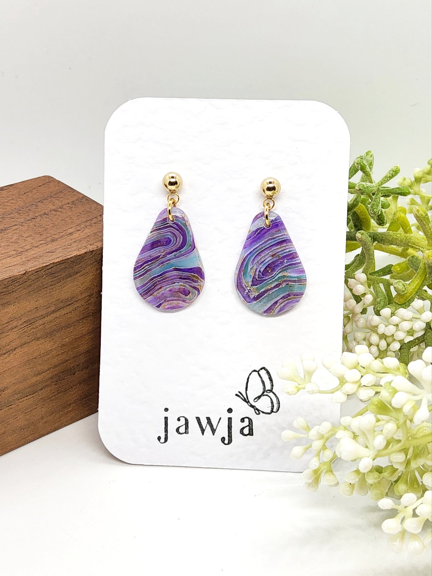 SWIRLS OF LAVENDER AND AQUA POLYMER CLAY EARRINGS